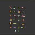Golden Sculpture Carvings Icon Set With Various Animal Tool Geometric Shapes