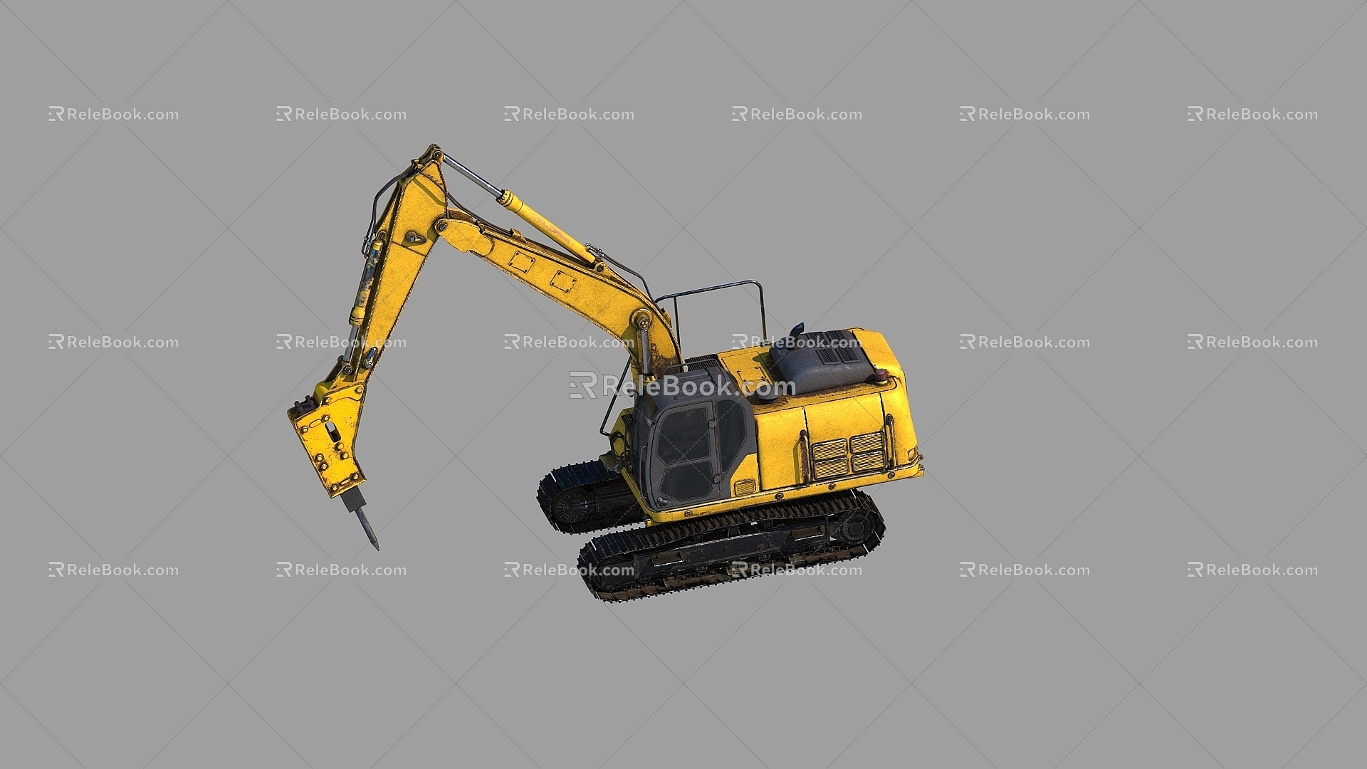 Realistic hammer breaker binding sub-era PBR material engineering vehicle hammer breaker crusher wood bird 3d model