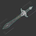 Decorative Fantasy Sword With Golden Red Accents And Silver Blade On Black Background