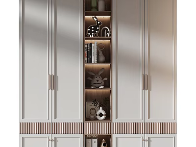 Modern White Bookcase Interior Design With Layered Shelves Metal Handles And Decorative Items 3d model