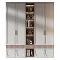Modern White Bookcase Interior Design With Layered Shelves Metal Handles And Decorative Items