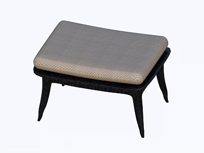 Modern Minimalist Stool With Woven Beige Seat And Sleek Black Metal Legs 3d model