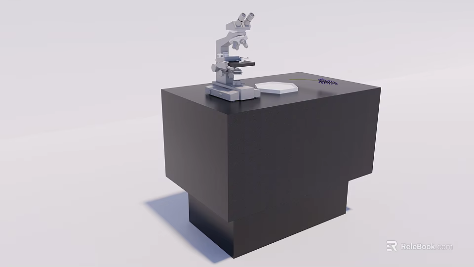 Black Functional Table with Microscope and White Circular Object for Laboratory Work 3d model 