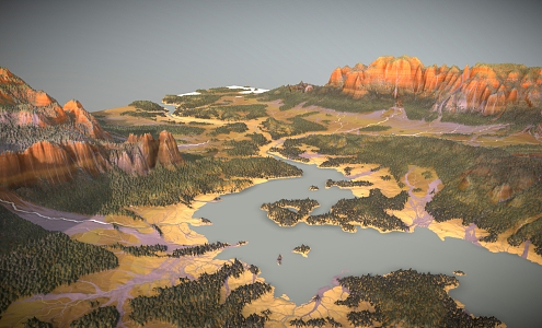 Terrain 3 Canyon River Mountain Geopark Desert 3d model