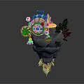 Fantasy Game and Movie Character With Mechanical Head Purple Crystals And Rock Base