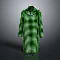 Green Houndstooth Single Breasted Long Coat with Classic Collar and Wool Blend Fabric