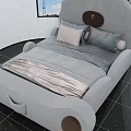 Gray Cartoon Bear Shaped Kids Bed with Soft Pillows and Brown Accents