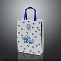 White Shopping Bag With Blue Handles And TMT Logo For Daily Life Use