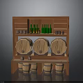 Wooden Wine Rack Furniture With Barrels Shelves And Bottles