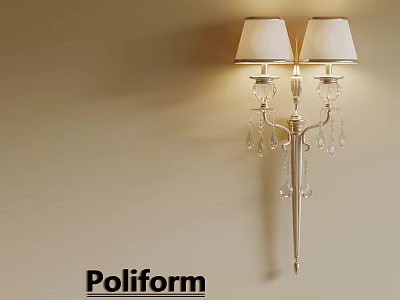 Poliform Wall Lamp With Two White Lampshades And Crystal Pendants 3d model