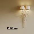 Poliform Wall Lamp With Two White Lampshades And Crystal Pendants