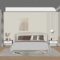 Modern Light Colored Bedroom Featuring Bed Headboard Bedside Tables Rug And Window Blinds 3d model