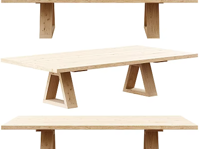 Simple Minimalist Wooden Dining Table With Triangular Legs And Smooth Natural Tabletop 3d model