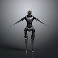 Mechanical Robot With Silver Black Metallic Body And Extended Limb Structure Standing Pose Design 3d model