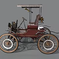 Vintage Open Top Car With Wooden Wheels Brown Leather Seats And Canvas Canopy