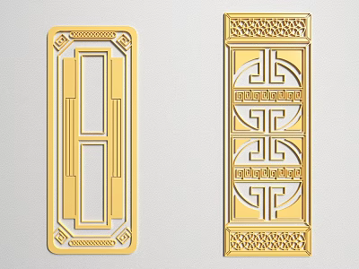 Ornate Chinese Traditional Carved Decorative Panels With Intricate Symmetric Geometric Motifs 3d model