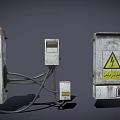 Industrial Control Enclosures With Warning Signs Arabic Labels And Connected Cables 3d model