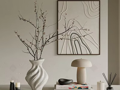 Elegant Decorative Ornament Combination With Spiral Vase Flowering Branches Artwork And Table Lamp 3d model