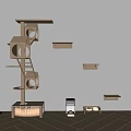 Modern Wooden Cat Shelf Unit With Multiple Levels Platforms And Wall Mounted Shelves