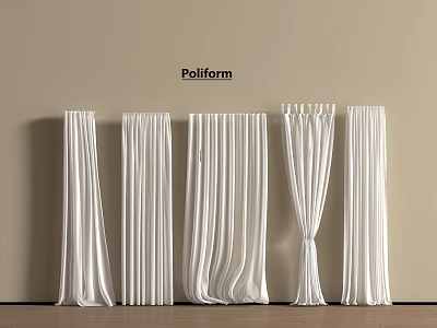 White Curtains In Different Styles For Interior With Beige Wall And Wooden Floor 3d model