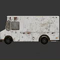 Old White Rusty Food Truck On Black Background With Reflection 3d model