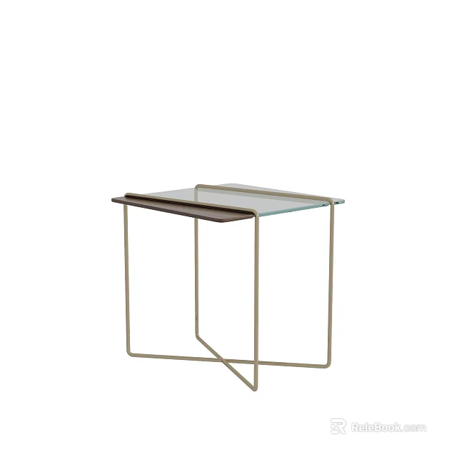 Modern Glass Top Side Table with Metal Frame and Lower Shelf 3d model