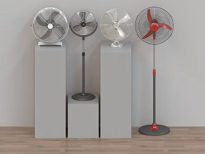 Different Styles Air Conditioner Fans With Various Colors On Display Stands 3d model