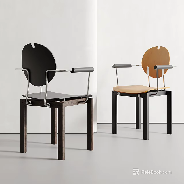 Modern Design Dining Chairs With Round Backrest Armrests And Dark Wooden Legs 3d model 