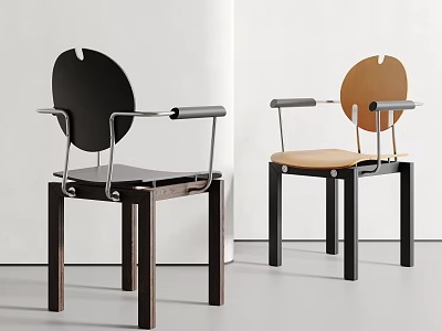 Modern Design Dining Chairs With Round Backrest Armrests And Dark Wooden Legs 3d model