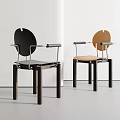Modern Design Dining Chairs With Round Backrest Armrests And Dark Wooden Legs