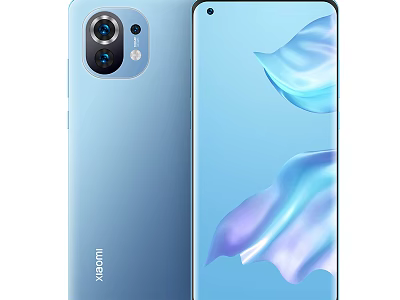 Xiaomi Light Blue Smartphone With Rear Camera Module Curved Front Screen And Unique Wallpaper Design 3d model