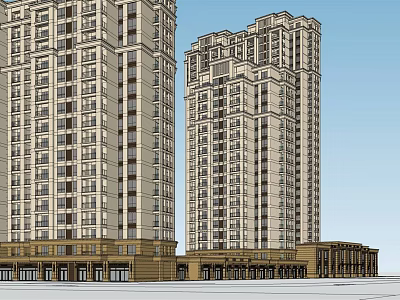 Modern High Rise Residential Building Exterior With Ground Floor Commercial Shops 3d model