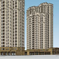 Modern High Rise Residential Building Exterior With Ground Floor Commercial Shops