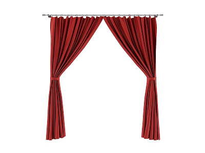 Red Velvet Curtains Open On Rod With Tiebacks For Elegant Home Decor 3d model