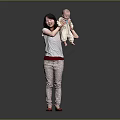 Woman In Patterned Top Holding Baby Against Gradient Gray Background