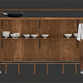 Wooden Kitchen Storage Cart With Multi Tiered Shelves White Bowls Towel And Wheels