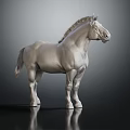 White Horse 3D Model Standing On Black Ground With Reflection And Gray Gradient Background 3d model