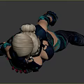 Game Movie Character With Blonde Hair Dark Green Blue Tight Outfit Wrist Guards Long Boots