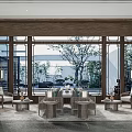 Serene Lounge Area Featuring Wooden Walls Large Windows And Outdoor Greenery With Sofas Coffee Tables