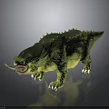 Spiked Fierce Prehistoric Creature With Green Yellow Body Thick Legs And Large Tusks