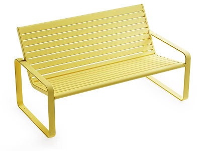 Yellow Metal Outdoor Bench With Slatted Design And Modern Style 3d model