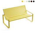 Yellow Metal Outdoor Bench With Slatted Design And Modern Style