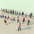 Group of People in Various Poses Standing Sitting and Walking Together