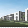 Modern Industrial Park With Green Landscaping And Buildings