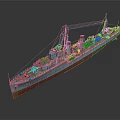 Large Military Warship With Detailed Deck Equipment Gray Hull And Brown Bottom On Dark Background