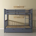 Modern Blue Wooden Bunk Bed With Guardrails And Underbed Storage Drawers