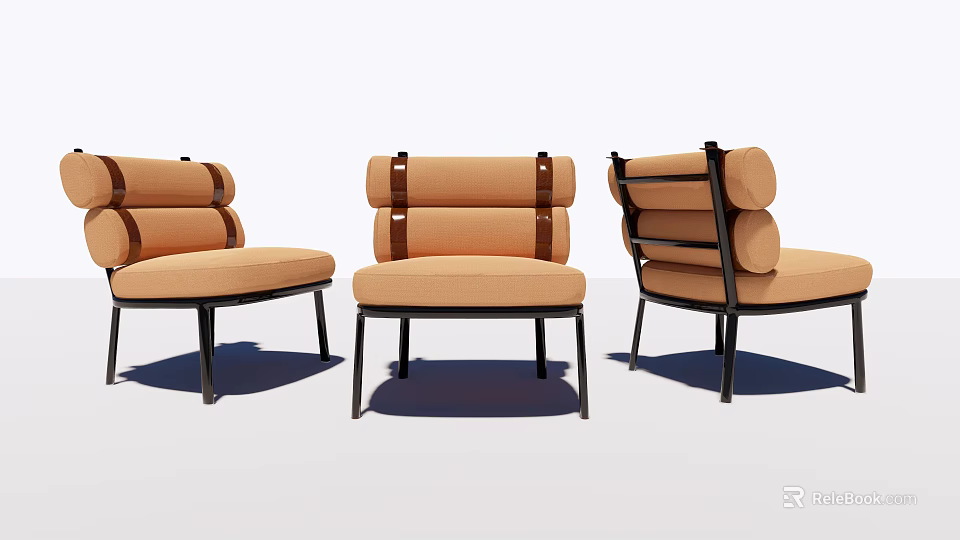 Modern Single Sofa With Beige Cylindrical Backrest And Black Metal Frame 3d model