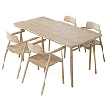 Wooden Dining Table Set With Four Chairs And Minimalist Rectangular Design 3d model