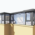 Modern Villa Balcony With Glass Roof Tiled Top And Transparent Windows Frames