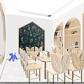 Kids Activity Room Interior With Blackboard Wall Leaf Shaped Chairs And Wooden Bookshelves